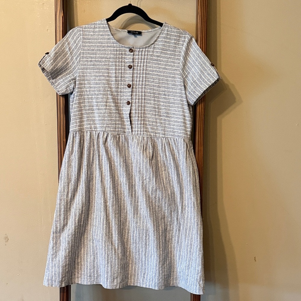 Roolee Gray Striped Casual Kids Dress